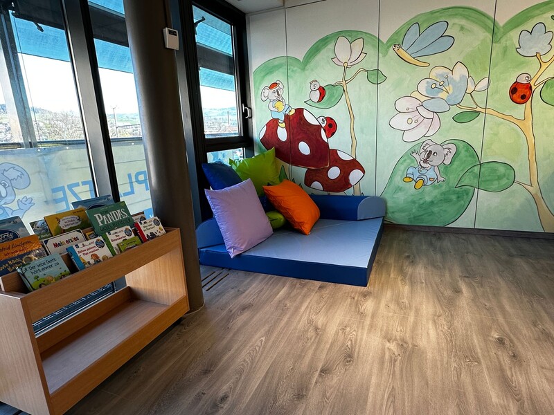 inspiring reading area with colourful walls